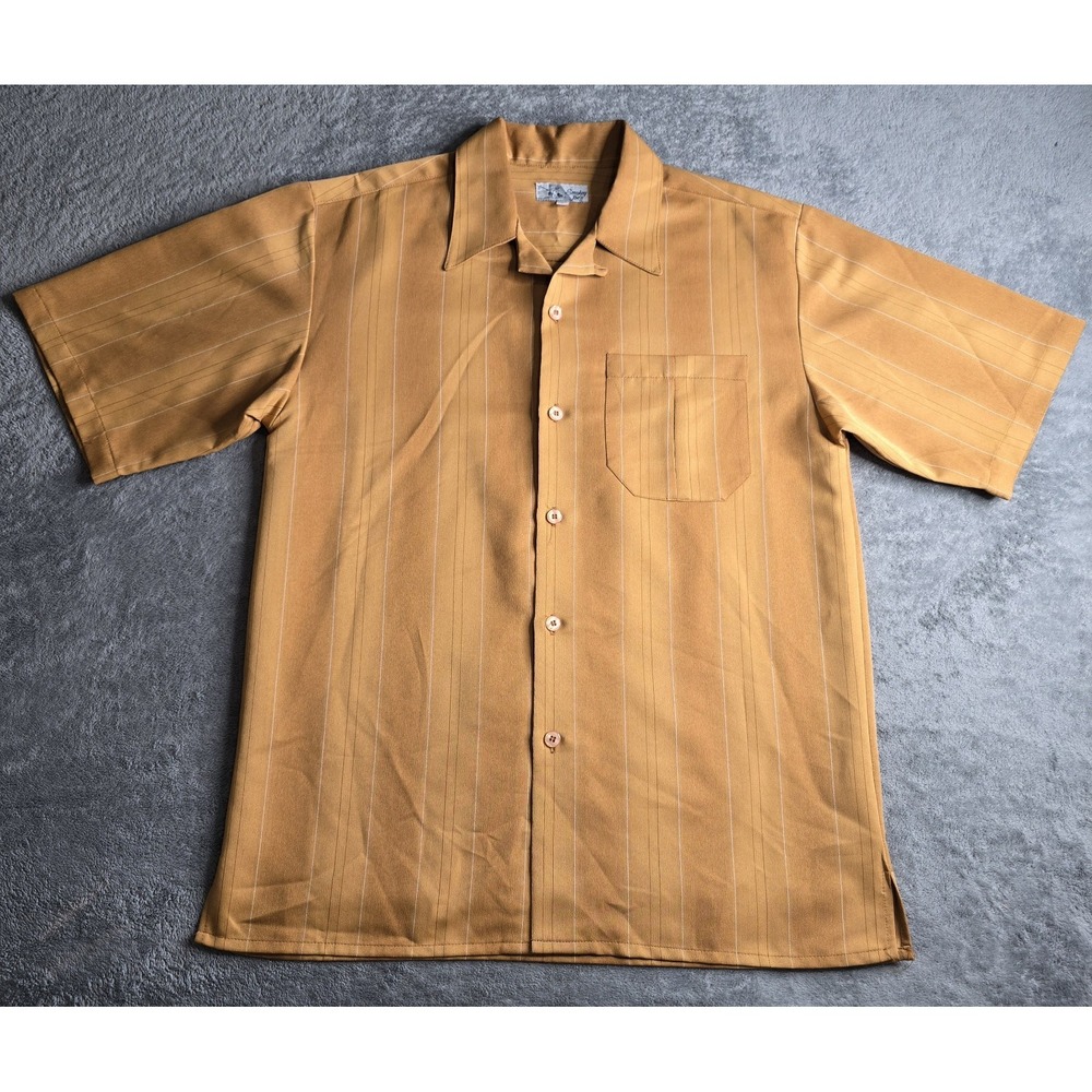 VTG Smokey Joes Shirt Men Large Orange Striped Button Camp Collar Jazz Old Money